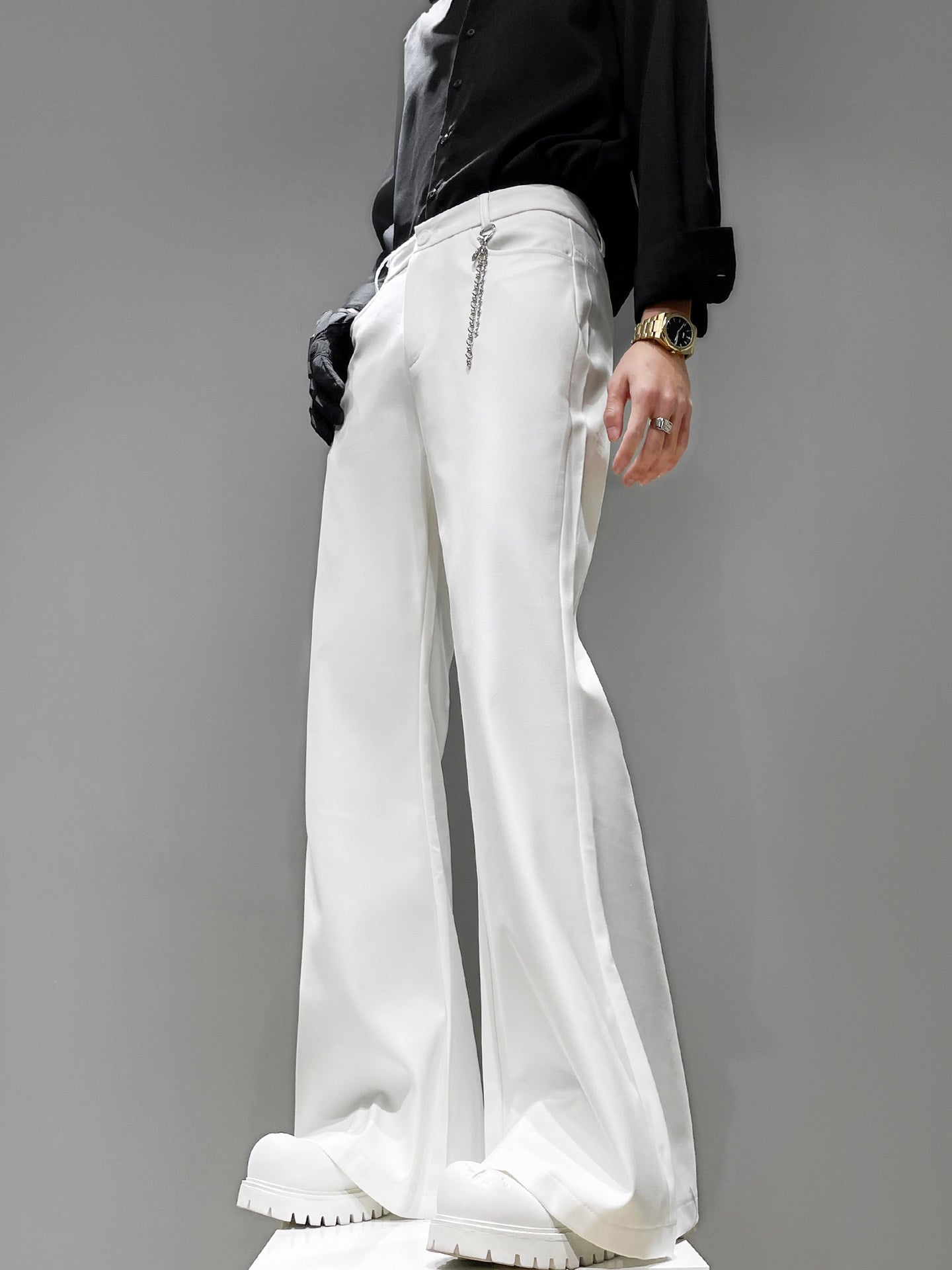 Metal Chain Draped Flare Trousers WN23856