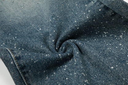 Paint Splatter Washed Wide Leg Denim Jeans WN26146