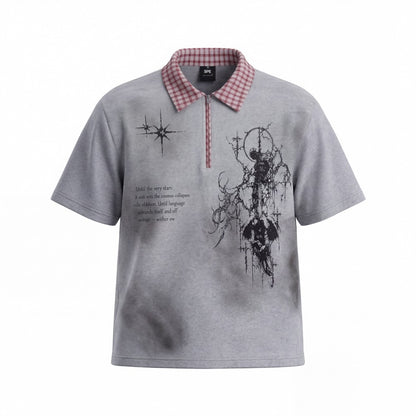 Gothic Gradient Half-Zip Plaid Collar Polo Shirt WN27877