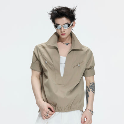 Fake Layered Workwear Elastic Hem Short Sleeve Shirt WN26992