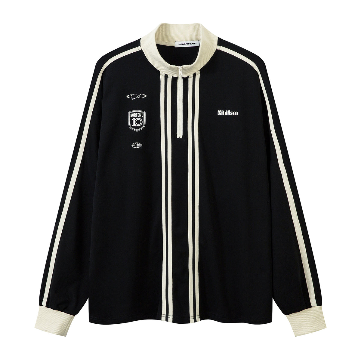 Half Zipper High-Neck Stripe Letter Print Long Sleeve T-Shirt WN26871