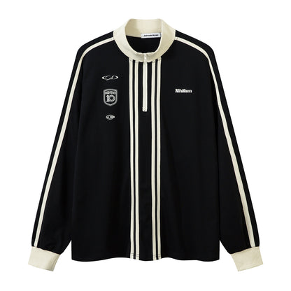 Half Zipper High-Neck Stripe Letter Print Long Sleeve T-Shirt WN26871