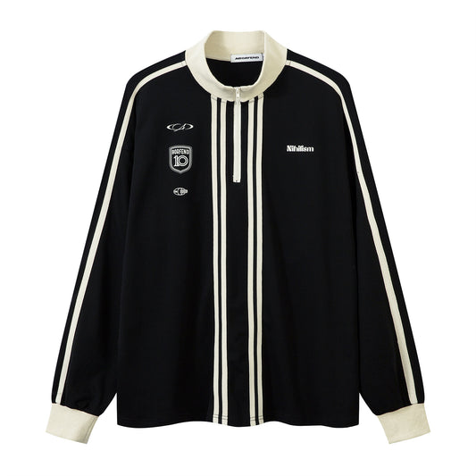 Half Zipper High-Neck Stripe Letter Print Long Sleeve T-Shirt WN26871