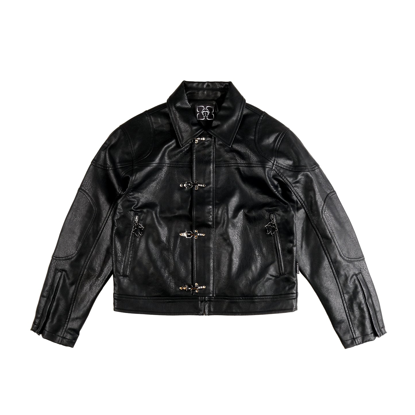 Metal Buckle Panel PU Leather Jacket WN26644