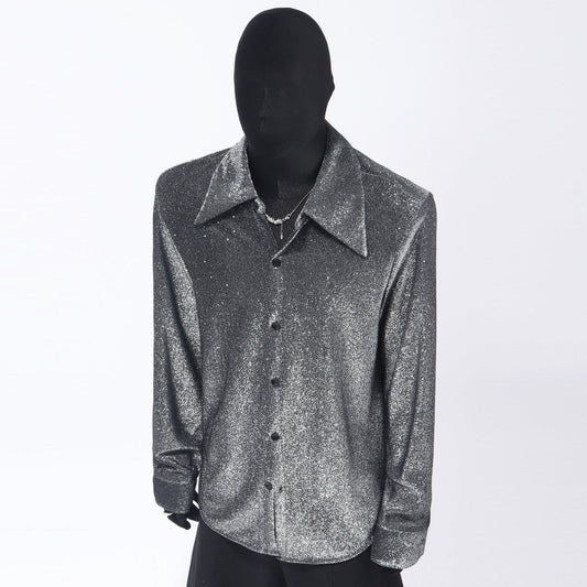 Glitter Texture Long Sleeve Shirt WN23698