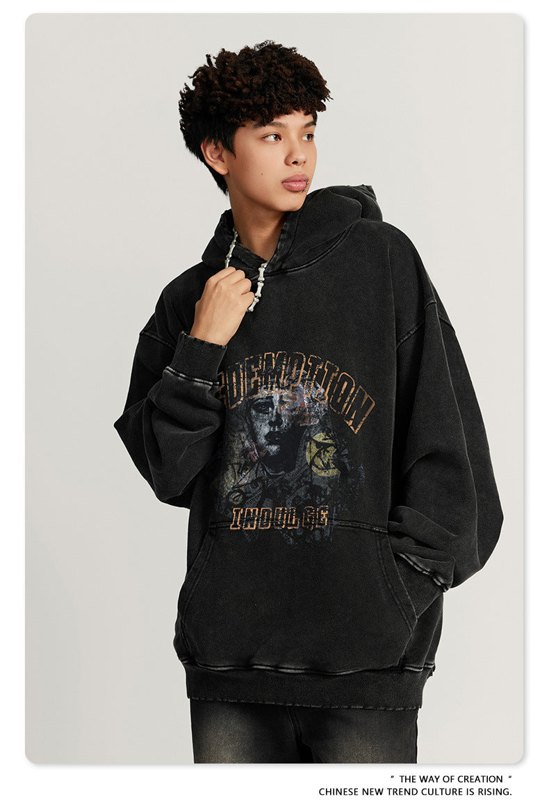 Washed  Heavyweight Print Hoodie WN7888