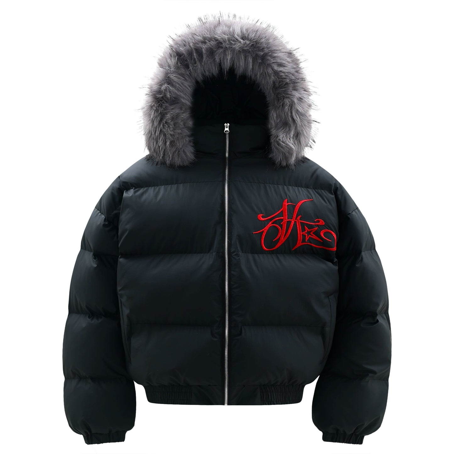Detachable Hooded Embroidered Fake Fur-Collar Padded Jacket WN22208