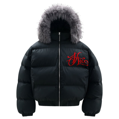 Detachable Hooded Embroidered Fake Fur-Collar Padded Jacket WN22208
