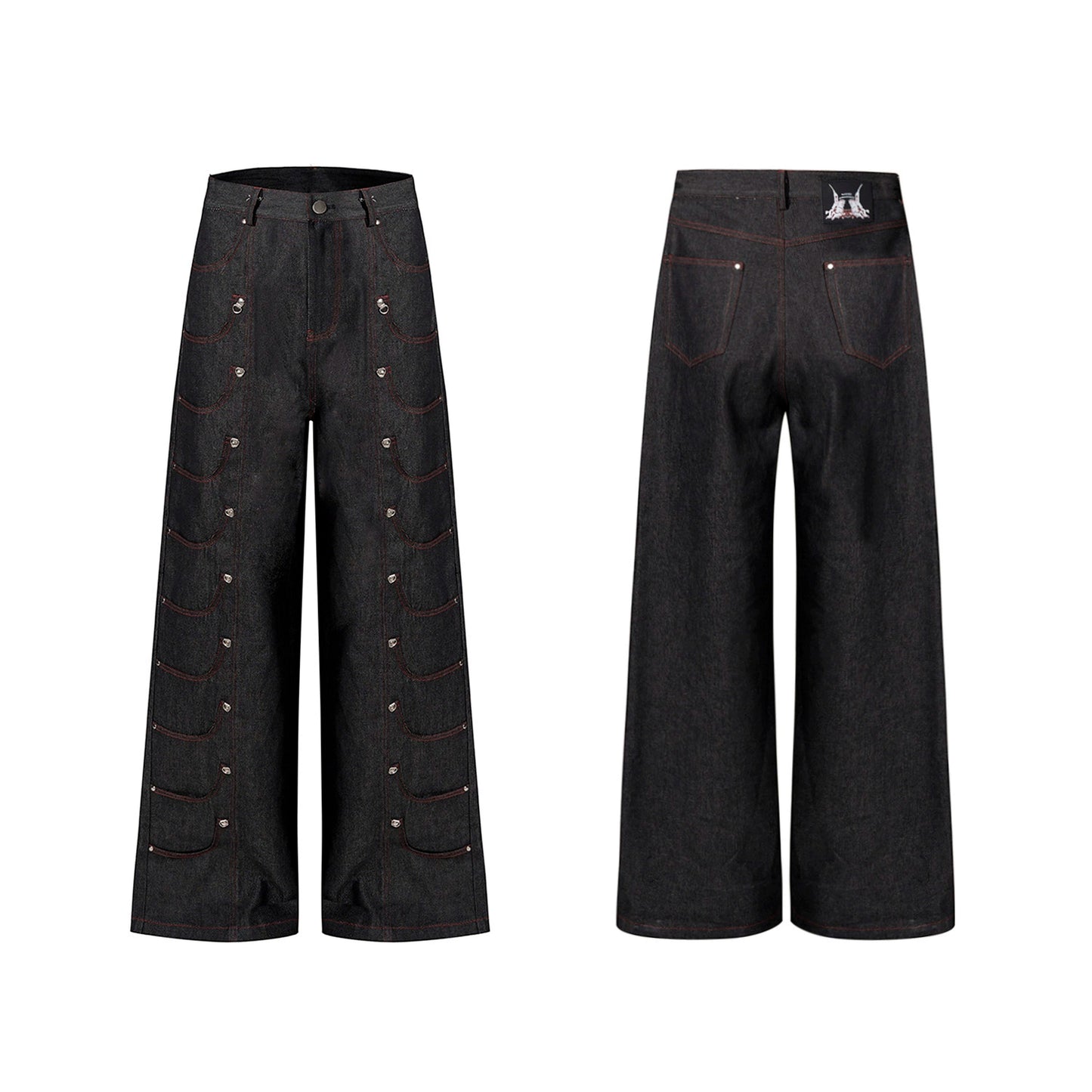 Multi-Pocket Metal Detail Wide Leg Denim Jeans WN20500