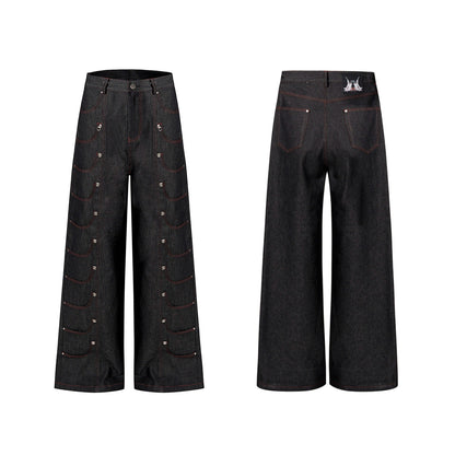 Multi-Pocket Metal Detail Wide Leg Denim Jeans WN20500