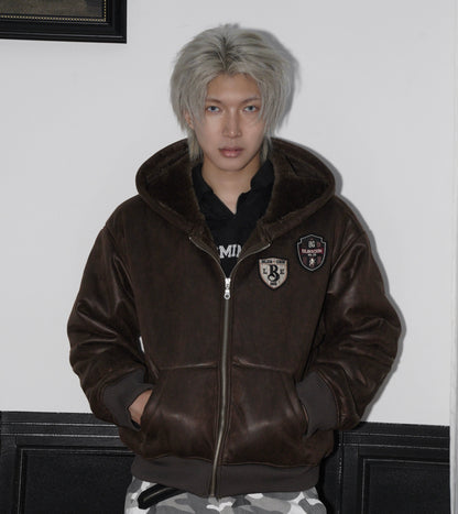 Windproof Hooded PU Leather Zipper Jacket WN22173