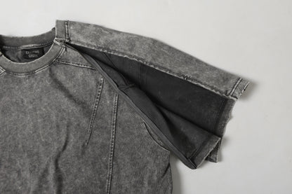 Washed Panel Design Zipper Detail Short Sleeve T-Shirt WN25377