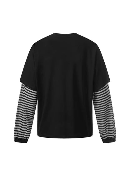 Fake Layered Stripe Graphic Long Sleeve T-Shirt WN28013