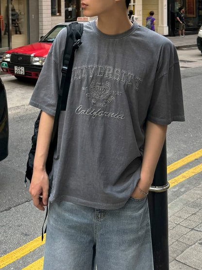 Graphic Letter Embroidery Oversize Short Sleeve T-Shirt WN20289