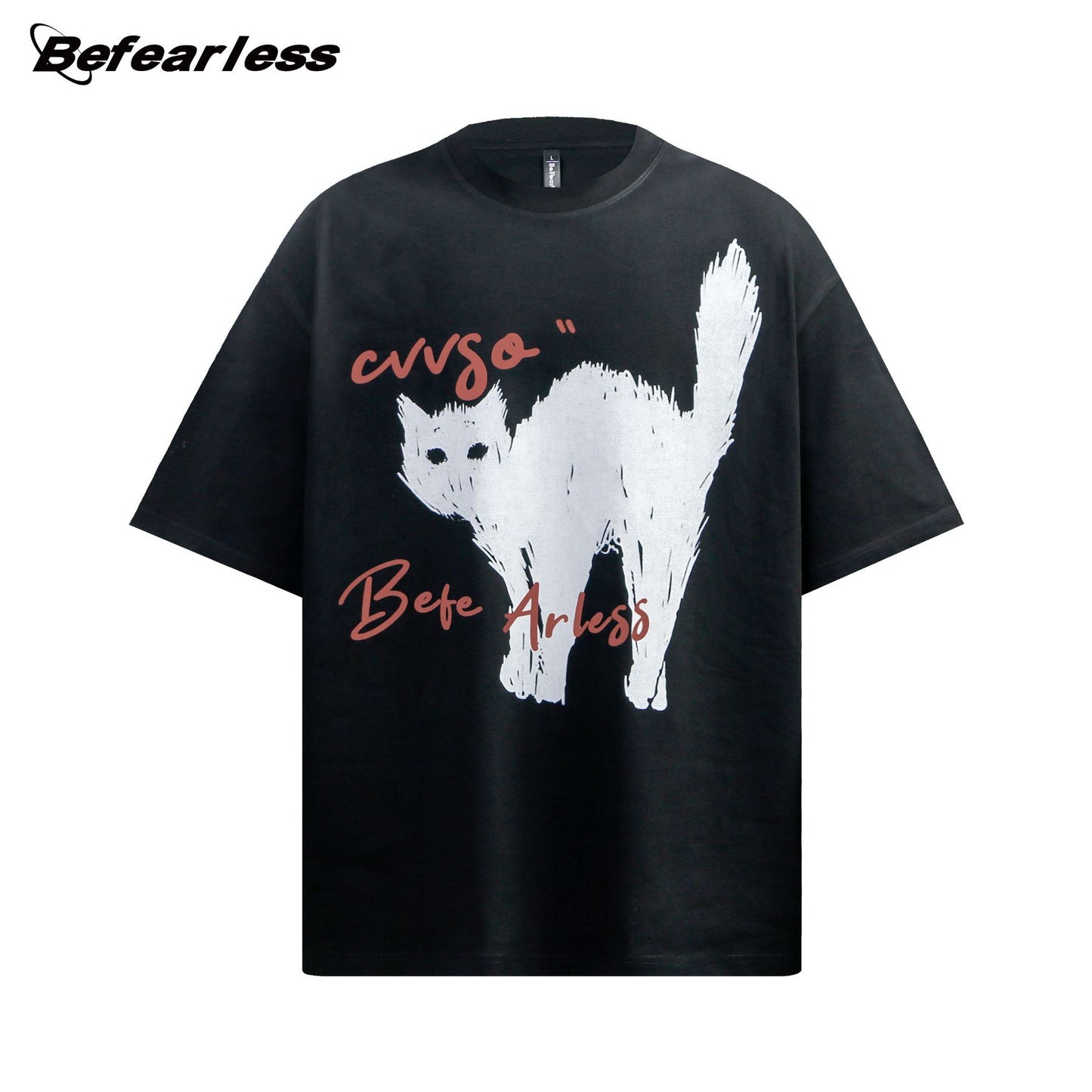 Cat Graphic Letter Print Short Sleeve T-Shirt WN26246