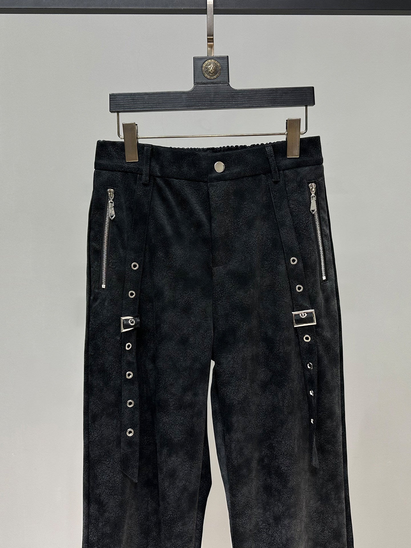 Strap Zipper PU Leather Straight Pants WN23859