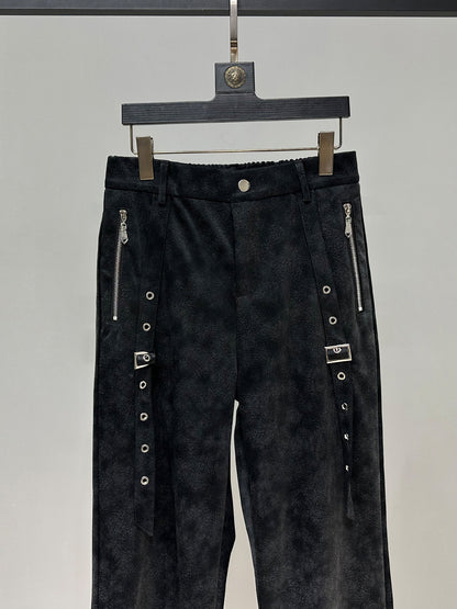 Strap Zipper PU Leather Straight Pants WN23859
