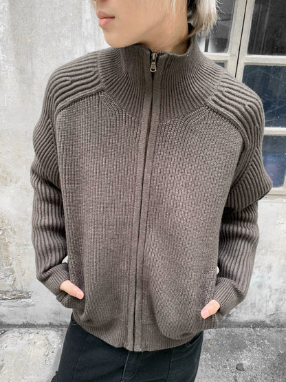 Stand Neck Patch Knit Cardigan WN22180