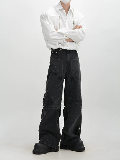 Washed 3D Wide-Leg Denim Jeans WN6104