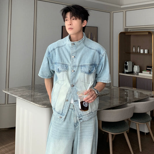 Denim Shirt Jacket & Wide Leg Denim Jeans Setup WN20451