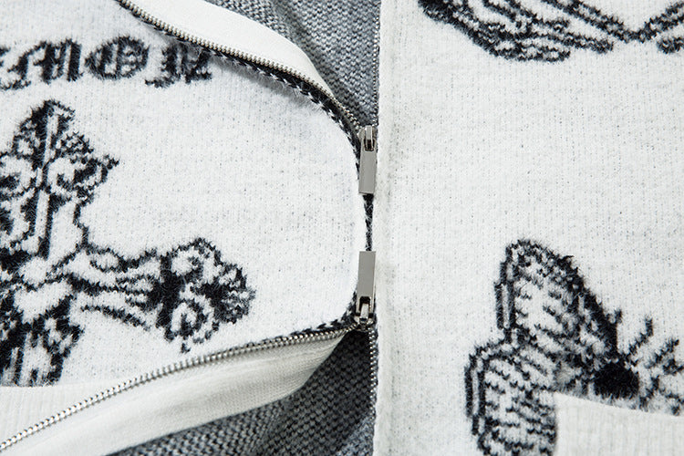 Butterfly Cross Design Oversize Zipper Knit Cardigan WN11170