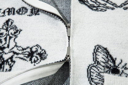 Butterfly Cross Design Oversize Zipper Knit Cardigan WN11170