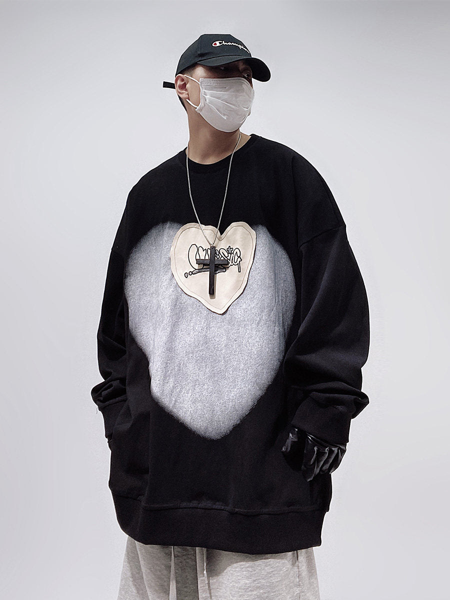 Heart Print Oversize Sweatshirt WN24005
