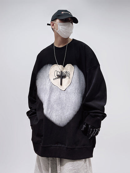Heart Print Oversize Sweatshirt WN24005