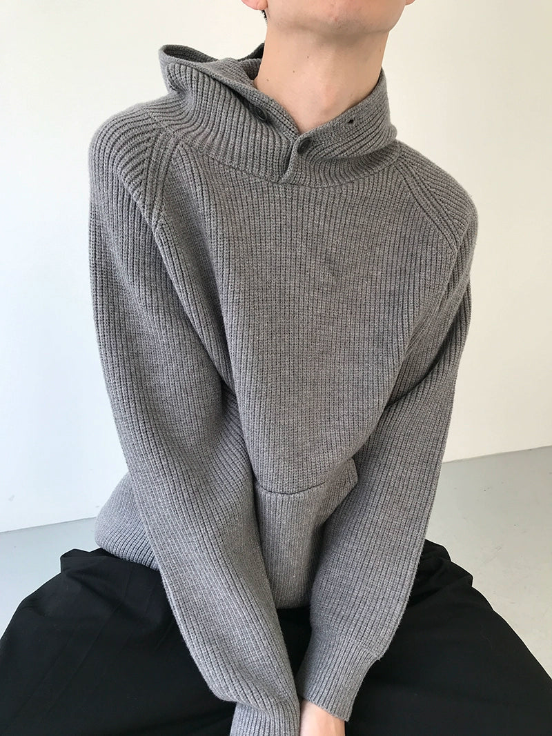 Button Design Knit Hoodie WN21628