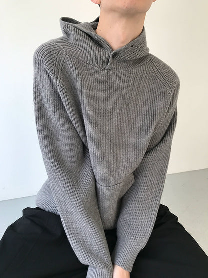 Button Design Knit Hoodie WN21628