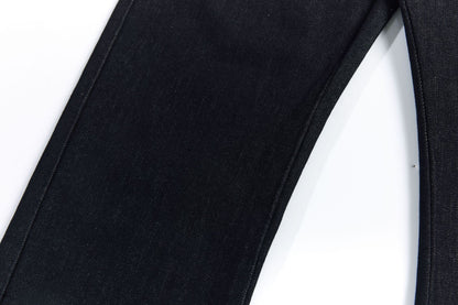Color Block Embroidery Wide Leg Curved Denim Jeans WN25864