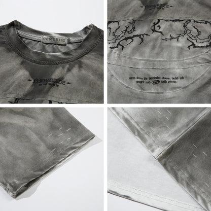 Washed Damage Graphic Print Short Sleeve T-Shirt WN26968