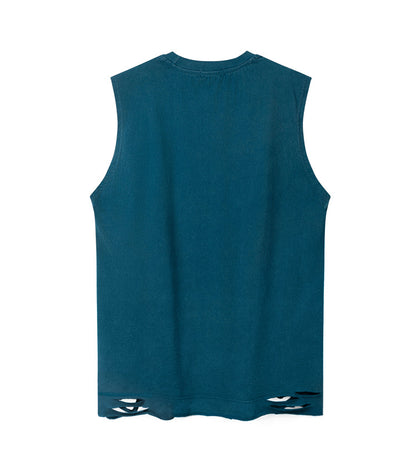 Oversize Wing Print Washed Damage Tank Top WN16500