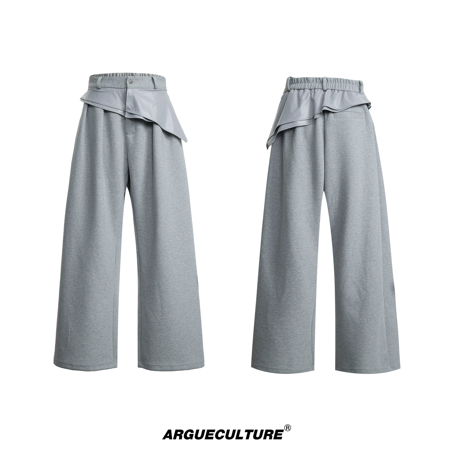 Glossy Double Collar Fake Layered Short Sleeve T-Shirt & Wide Leg Pants Setup WN18371