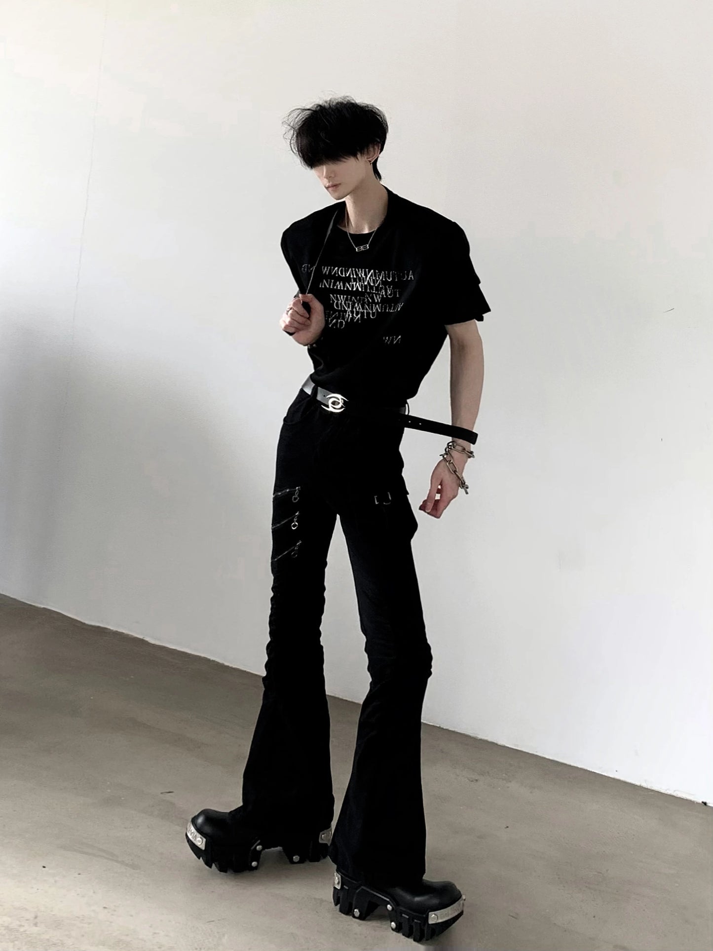 Zipper Design Flare Cargo Denim Jeans WN20348