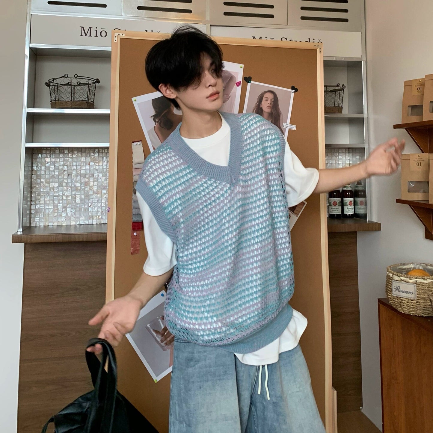 Gradient Hollow Knit Vest WN19868