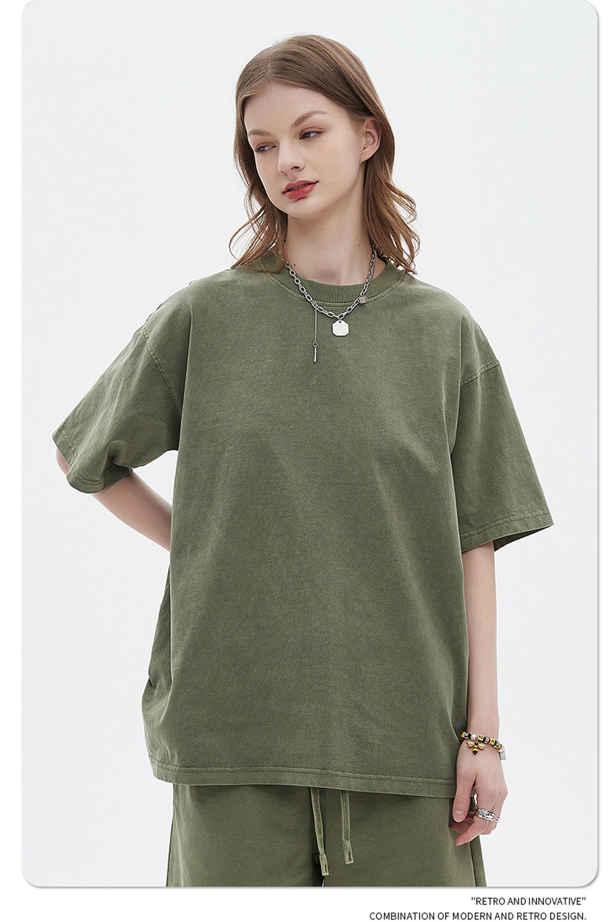 Oversize Washed Short-sleeve-T-shirt & Washed Short Sweatpants Setup WN6633