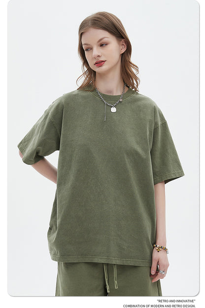 Oversize Washed Short-sleeve-T-shirt & Washed Short Sweatpants Setup WN6633-K