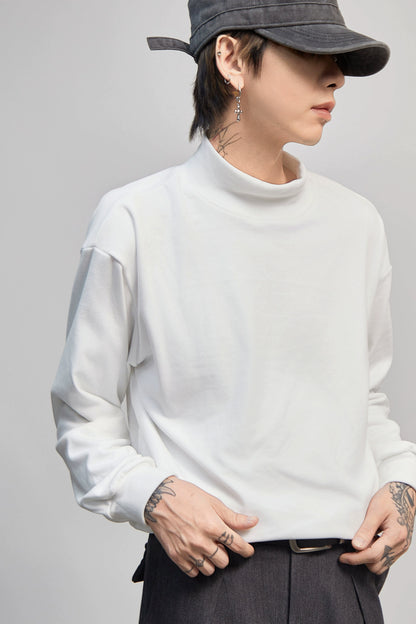 High-Neck Plain Long Sleeve T-Shirt WN21187