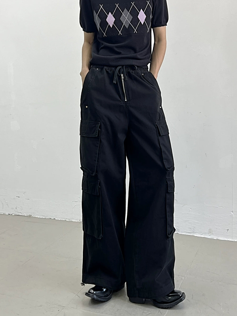 Multi-Pocket Wide-Leg Cargo Denim Pants WN11648