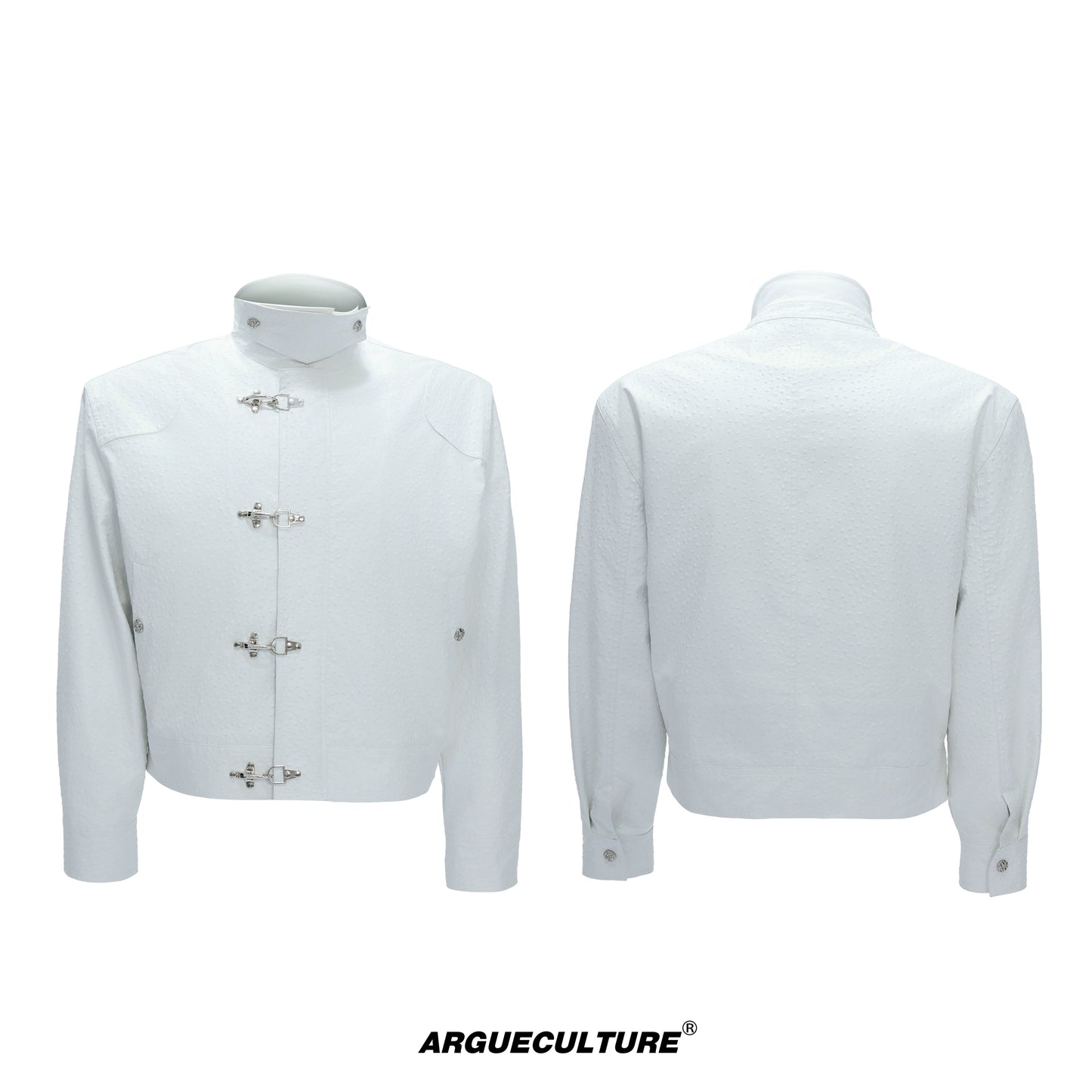 Ostrich Texture Fleece Lining Thick PU Leather Jacket WN21727