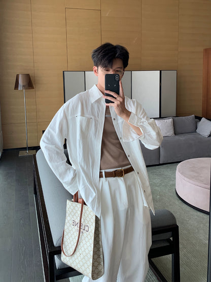 Plain Long Sleeve Shirt & Straight Pants Setup WN20483