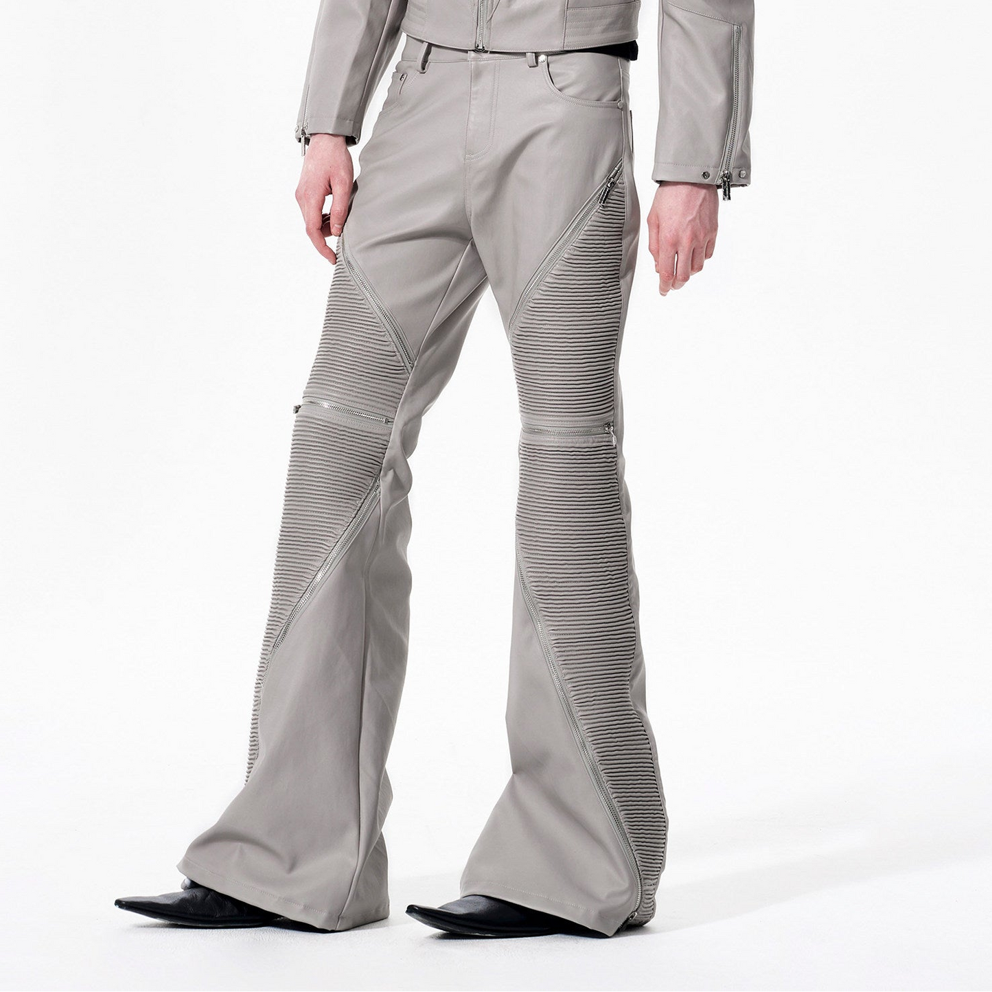 Apocalypse Knight Exoskeleton Stand Neck Leather Jacket & Flare pants Setup WN23281