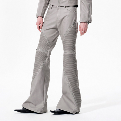 Apocalypse Knight Exoskeleton Stand Neck Leather Jacket & Flare pants Setup WN23281