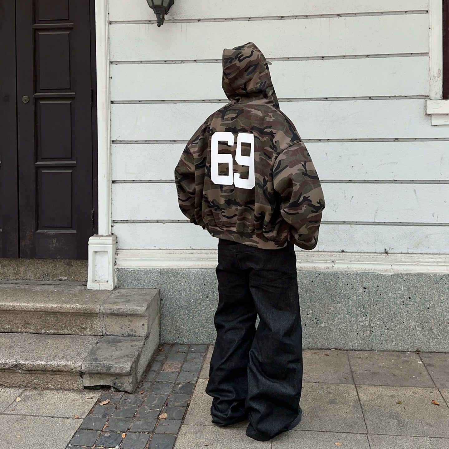 Camouflage Print Graphic Oversize Zipper Hoodie WN24396