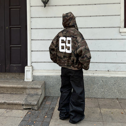 Camouflage Print Graphic Oversize Zipper Hoodie WN24396