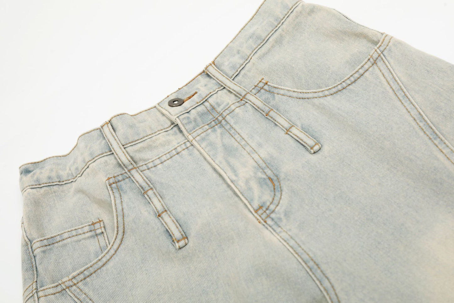 Washed Damage Curved Wide Leg Denim Jeans WN25912