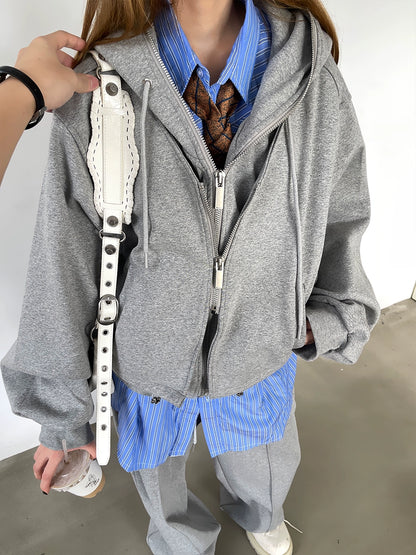 Oversize Dual Zipper Hoodie & Wide Leg Sweatpants Setup WN9607