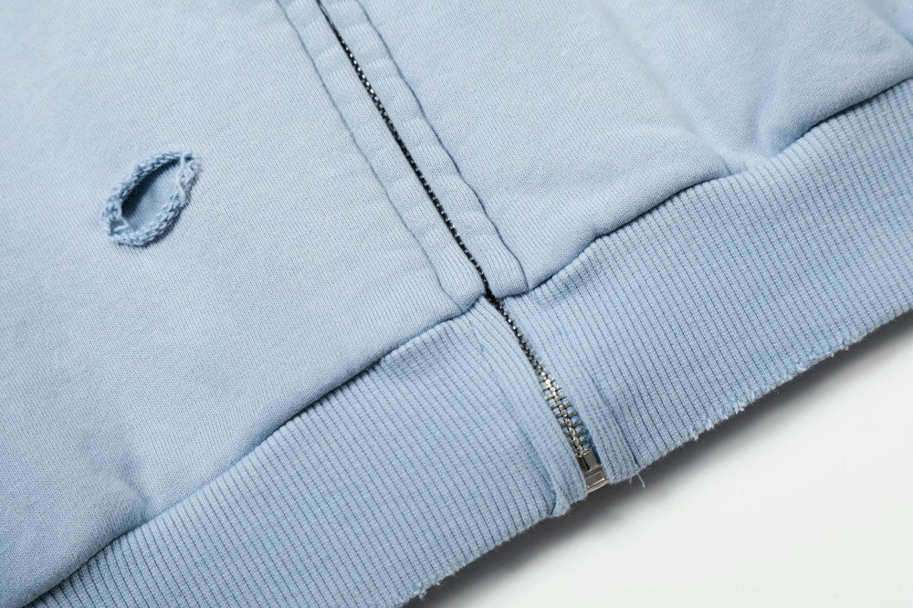 Graffiti Print Washed Damage Zipper Hoodie WN27940