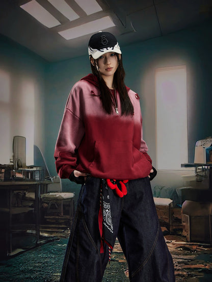 Washed Damage Half Zipper Hoodie WN20588